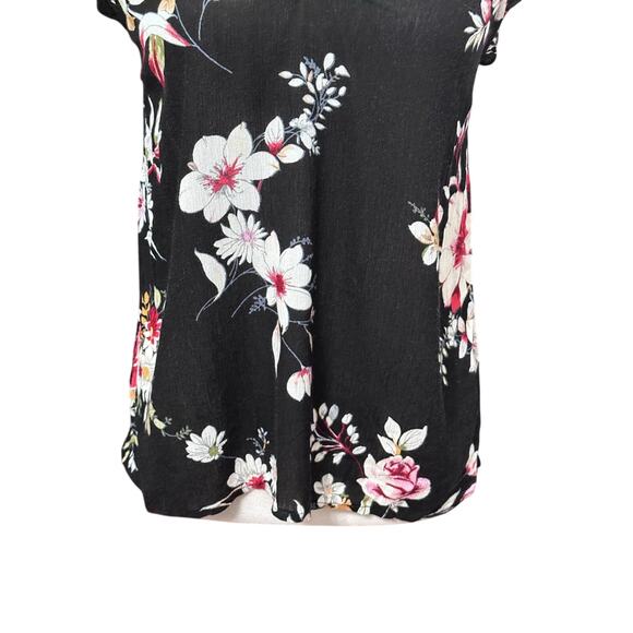 Gibson Look Tank Top Ruffle Detail Rayon Floral Black/Multicolor Women's S NWOT - Picture 3 of 8